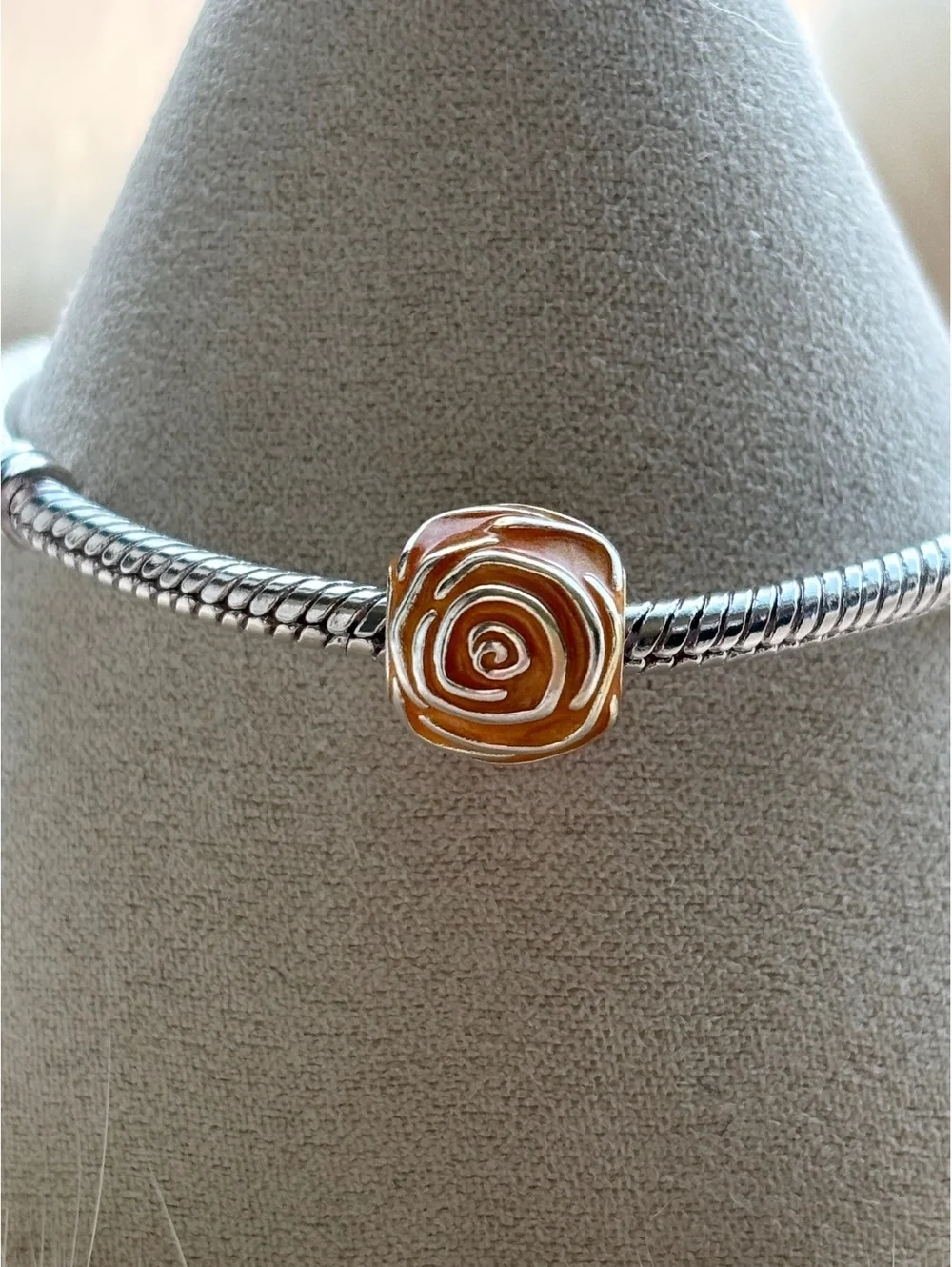 Pandora Golden Orange Enamel Rose Charm Sterling Silver